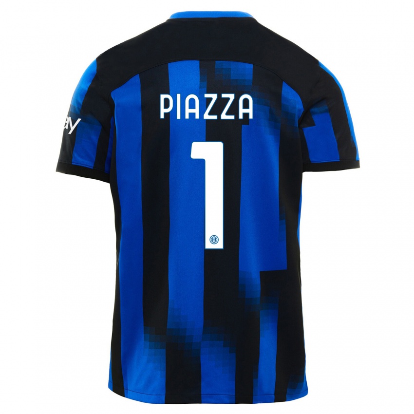 Niño Camiseta Alessia Piazza #1 Azul Negro 1ª Equipación 2023/24 La Camisa