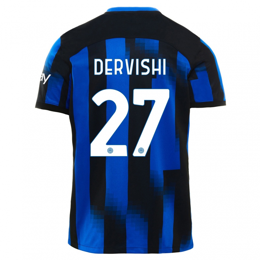 Niño Camiseta Kristian Dervishi #27 Azul Negro 1ª Equipación 2023/24 La Camisa