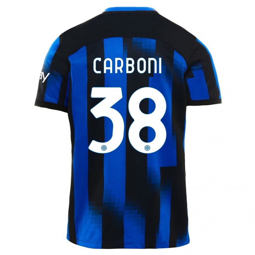 Niño Camiseta Valentin Carboni #38 Azul Negro 1ª Equipación 2023/24 La Camisa