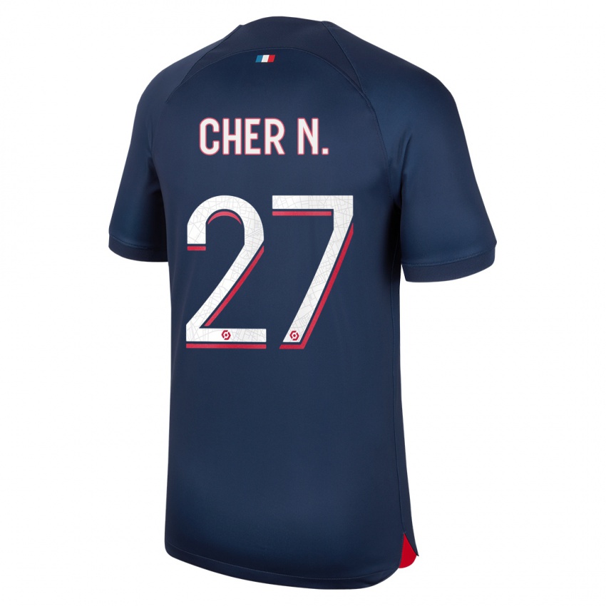 Niño Camiseta Cher Ndour #27 Azul Rojo 1ª Equipación 2023/24 La Camisa