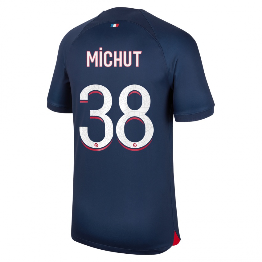 Niño Camiseta Edouard Michut #38 Azul Rojo 1ª Equipación 2023/24 La Camisa