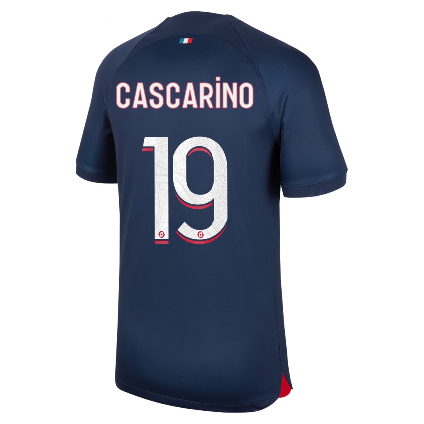 Niño Camiseta Estelle Cascarino #19 Azul Rojo 1ª Equipación 2023/24 La Camisa