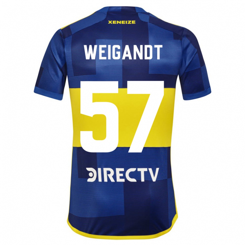Niño Camiseta Marcelo Weigandt #57 Azul Oscuro Amarillo 1ª Equipación 2023/24 La Camisa