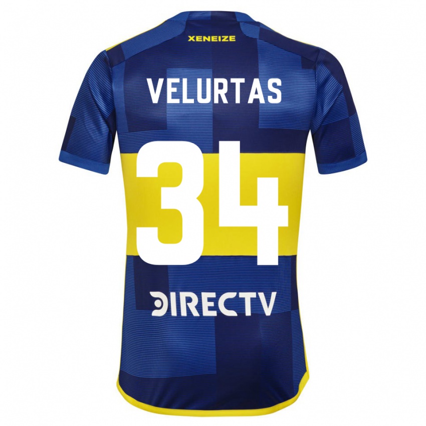 Niño Camiseta Pedro Velurtas #34 Azul Oscuro Amarillo 1ª Equipación 2023/24 La Camisa