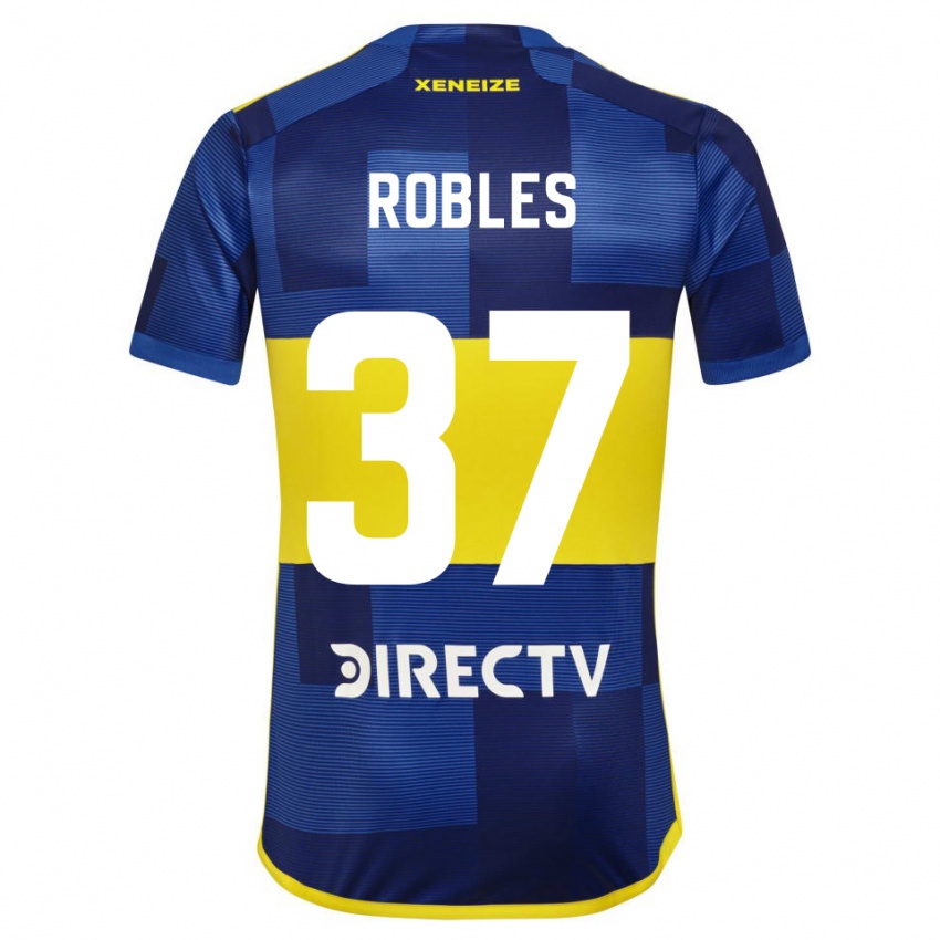 Niño Camiseta Sebastian Diaz Robles #37 Azul Oscuro Amarillo 1ª Equipación 2023/24 La Camisa