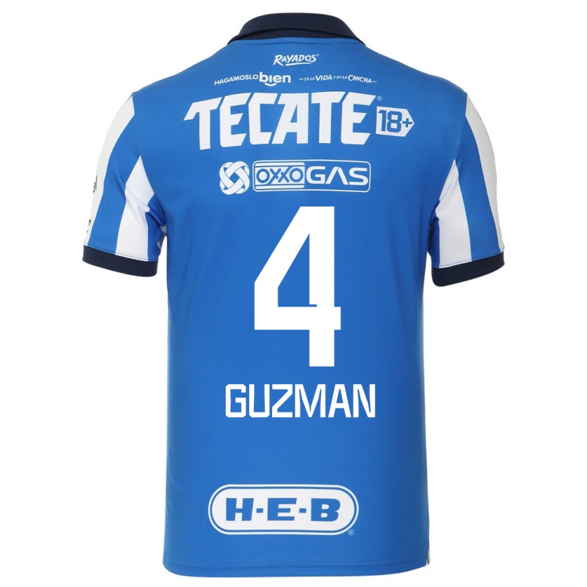 Niño Camiseta Víctor Guzmán #4 Azul Blanco 1ª Equipación 2023/24 La Camisa