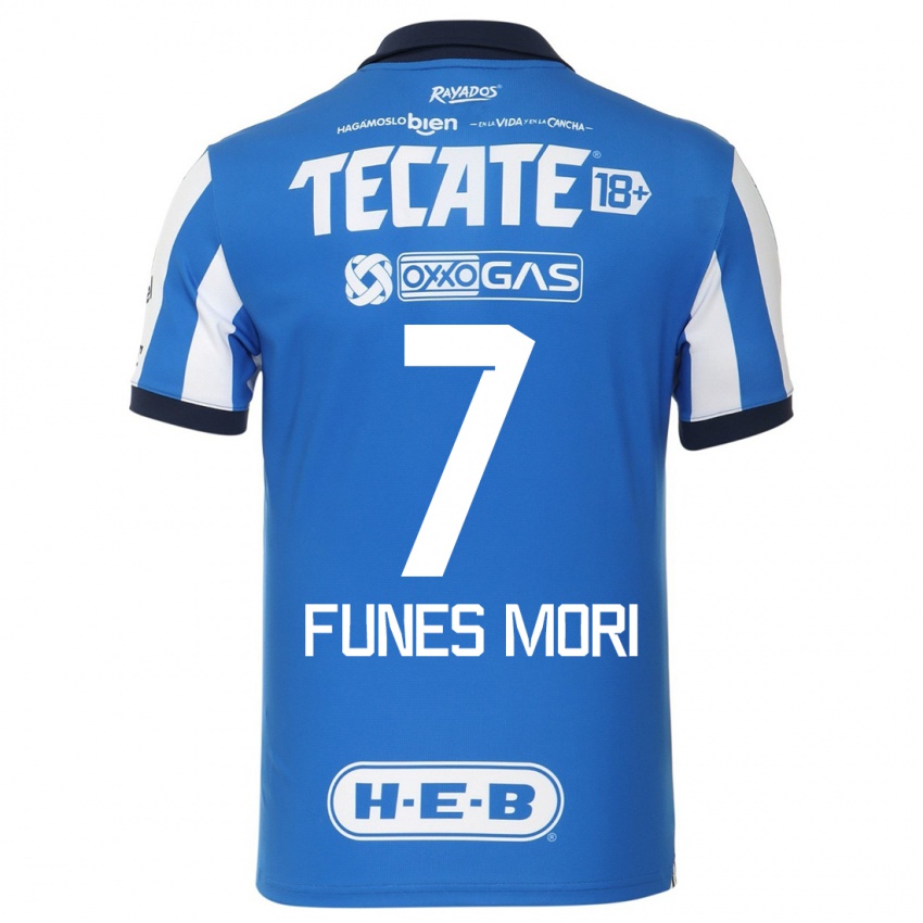 Niño Camiseta Rogelio Funes Mori #7 Azul Blanco 1ª Equipación 2023/24 La Camisa