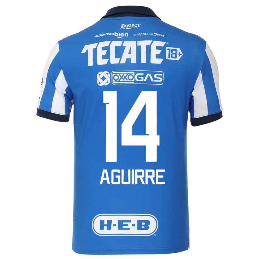 Niño Camiseta Érick Aguirre #14 Azul Blanco 1ª Equipación 2023/24 La Camisa