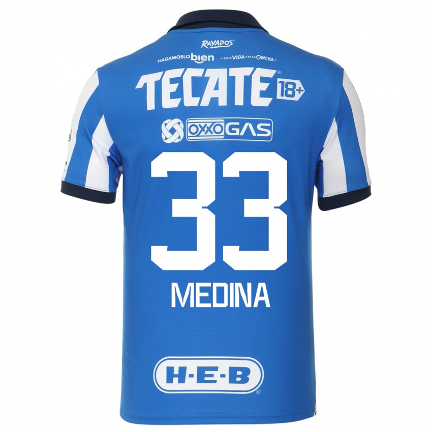 Niño Camiseta Stefan Medina #33 Azul Blanco 1ª Equipación 2023/24 La Camisa
