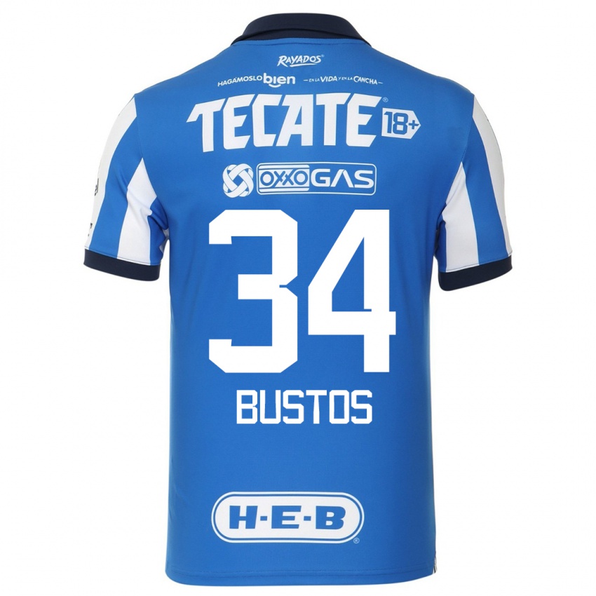 Niño Camiseta César Bustos #34 Azul Blanco 1ª Equipación 2023/24 La Camisa