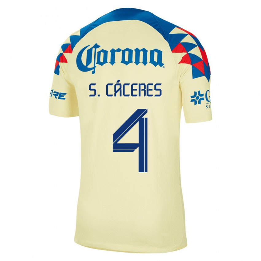 Niño Camiseta Sebastian Caceres #4 Amarillo 1ª Equipación 2023/24 La Camisa