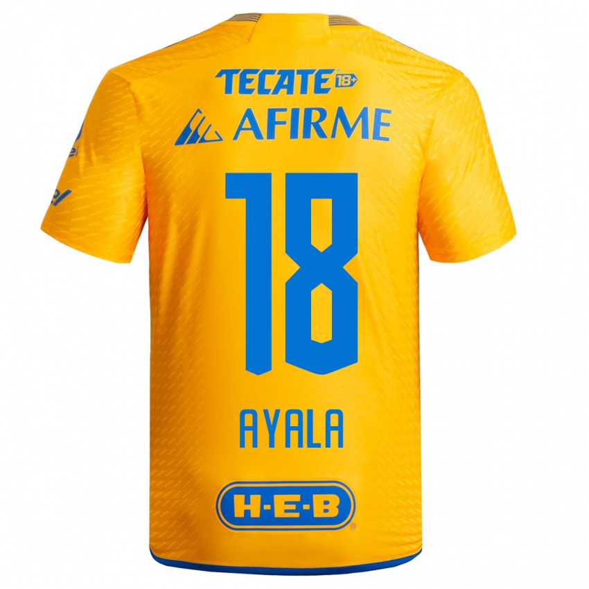 Niño Camiseta David Ayala #18 Amarillo 1ª Equipación 2023/24 La Camisa