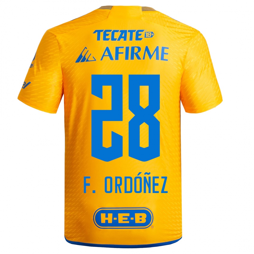 Niño Camiseta Fernando Ordóñez #28 Amarillo 1ª Equipación 2023/24 La Camisa