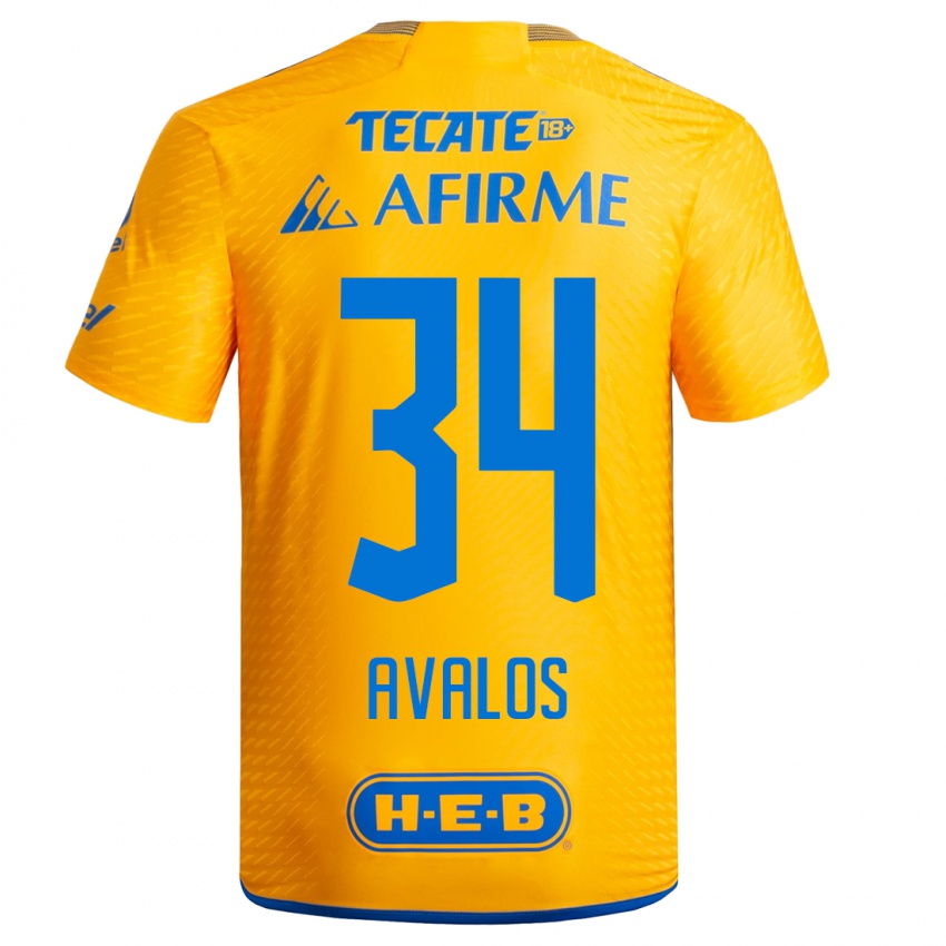 Niño Camiseta Erick Avalos #34 Amarillo 1ª Equipación 2023/24 La Camisa