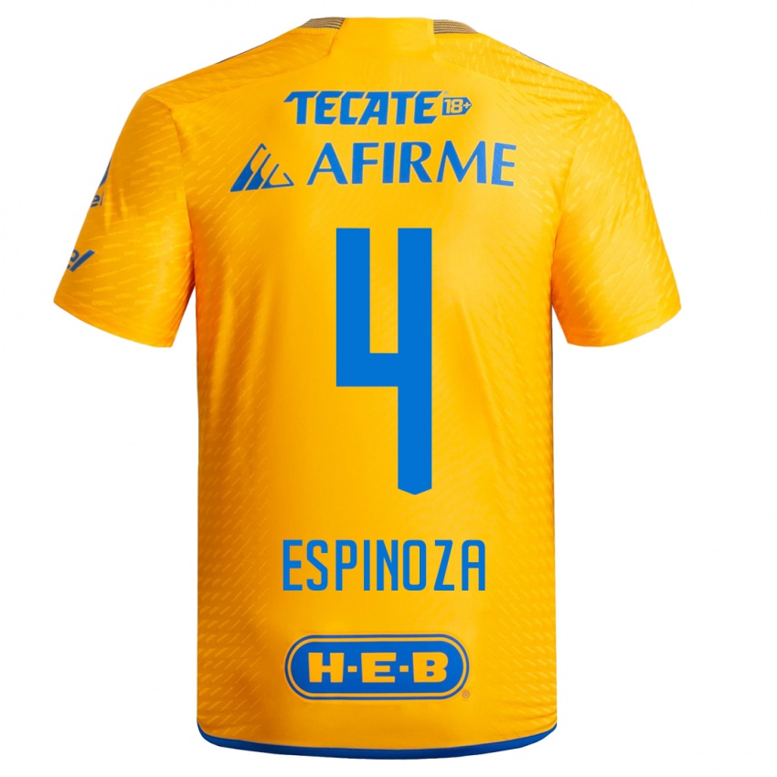 Niño Camiseta Greta Espinoza #4 Amarillo 1ª Equipación 2023/24 La Camisa