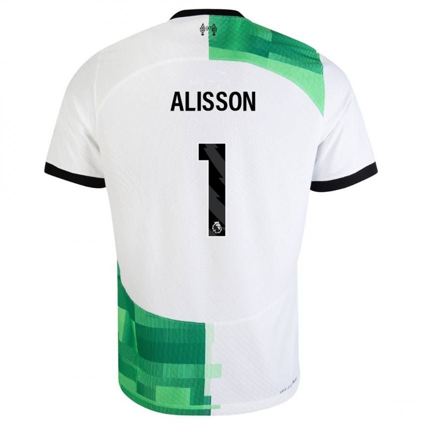 Niño Camiseta Alisson #1 Blanco Verde 2ª Equipación 2023/24 La Camisa