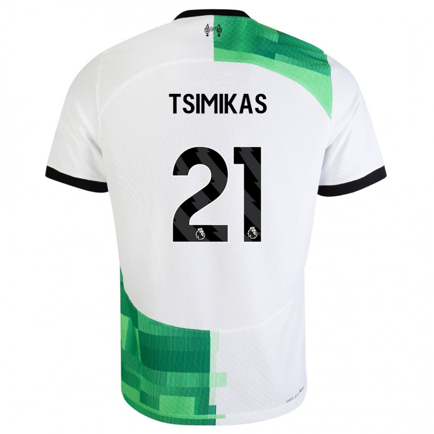 Niño Camiseta Konstantinos Tsimikas #21 Blanco Verde 2ª Equipación 2023/24 La Camisa