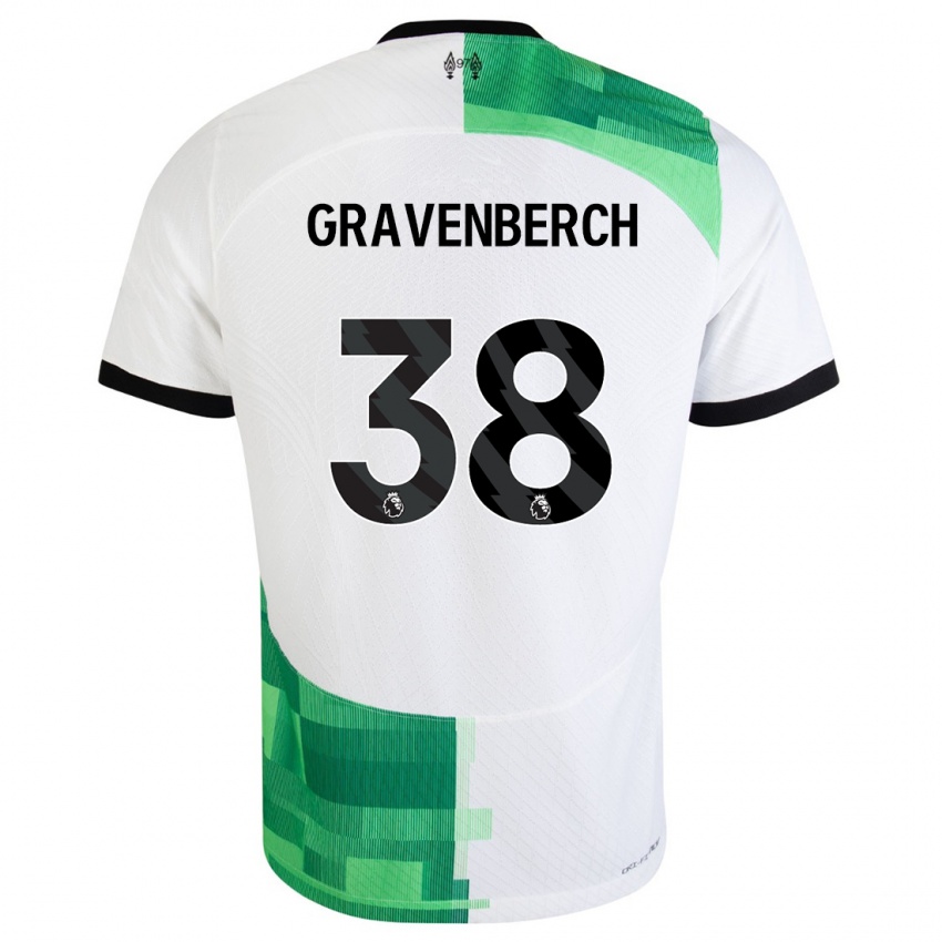 Niño Camiseta Ryan Gravenberch #38 Blanco Verde 2ª Equipación 2023/24 La Camisa