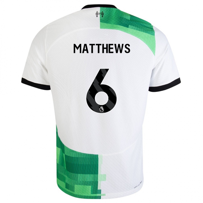 Niño Camiseta Jasmine Matthews #6 Blanco Verde 2ª Equipación 2023/24 La Camisa