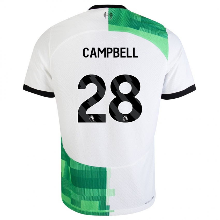 Niño Camiseta Megan Campbell #28 Blanco Verde 2ª Equipación 2023/24 La Camisa