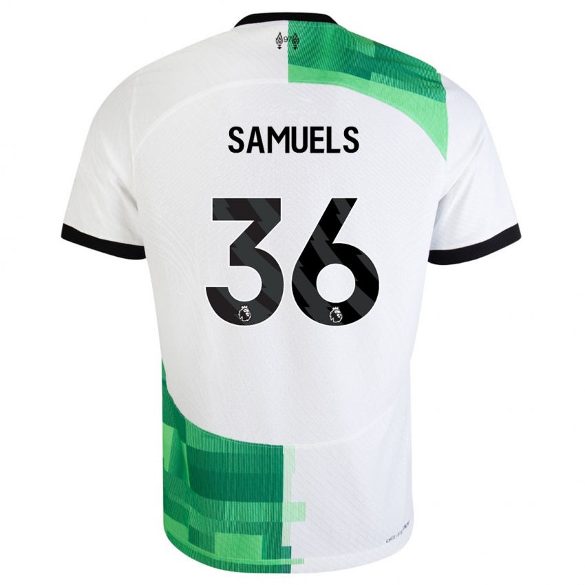 Niño Camiseta Kerron Samuels #36 Blanco Verde 2ª Equipación 2023/24 La Camisa