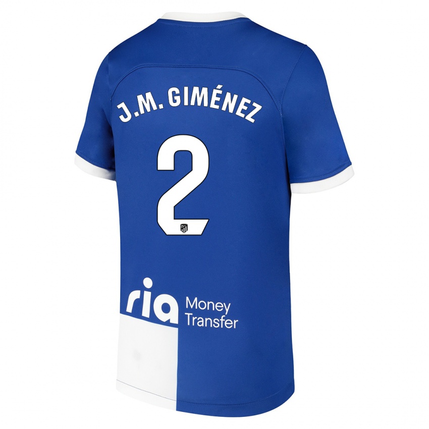 Niño Camiseta José María Giménez #2 Azul Blanco 2ª Equipación 2023/24 La Camisa