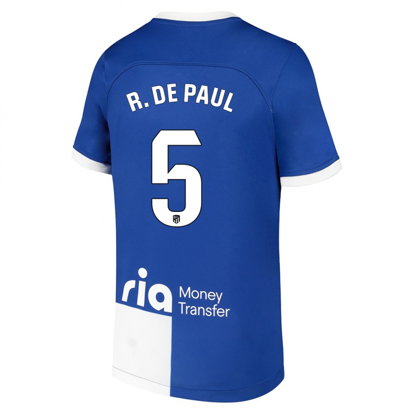 Niño Camiseta Rodrigo De Paul #5 Azul Blanco 2ª Equipación 2023/24 La Camisa