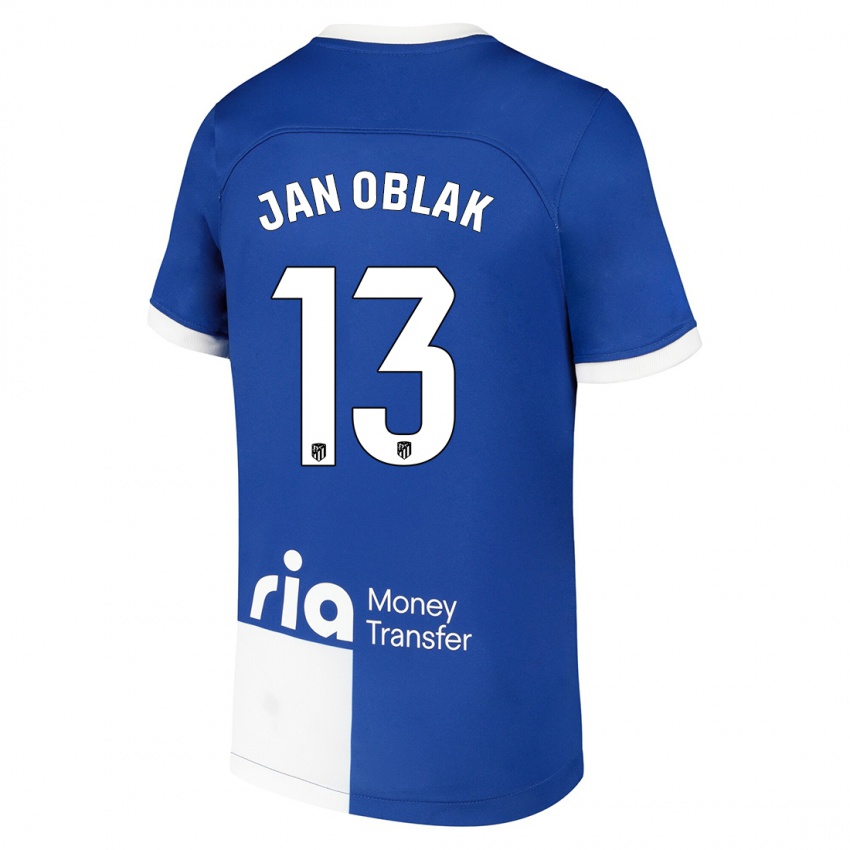 Niño Camiseta Jan Oblak #13 Azul Blanco 2ª Equipación 2023/24 La Camisa