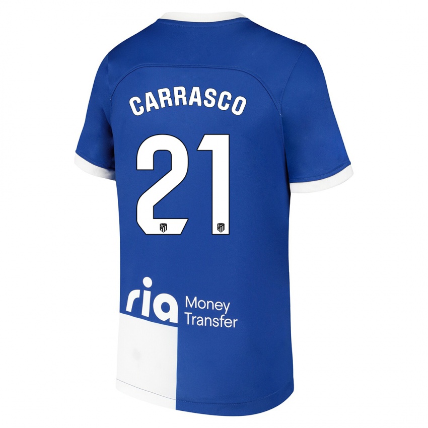 Niño Camiseta Yannick Carrasco #21 Azul Blanco 2ª Equipación 2023/24 La Camisa