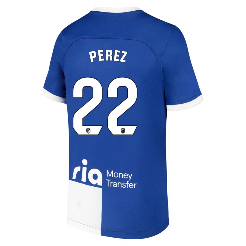 Niño Camiseta Pablo Pérez #22 Azul Blanco 2ª Equipación 2023/24 La Camisa