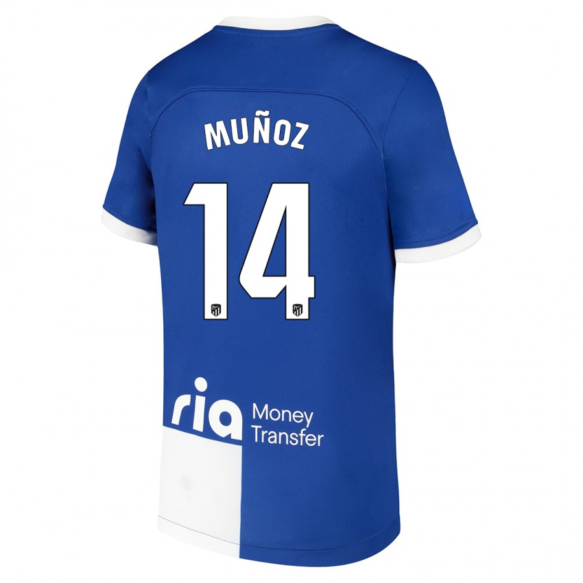 Niño Camiseta David Muñoz #14 Azul Blanco 2ª Equipación 2023/24 La Camisa