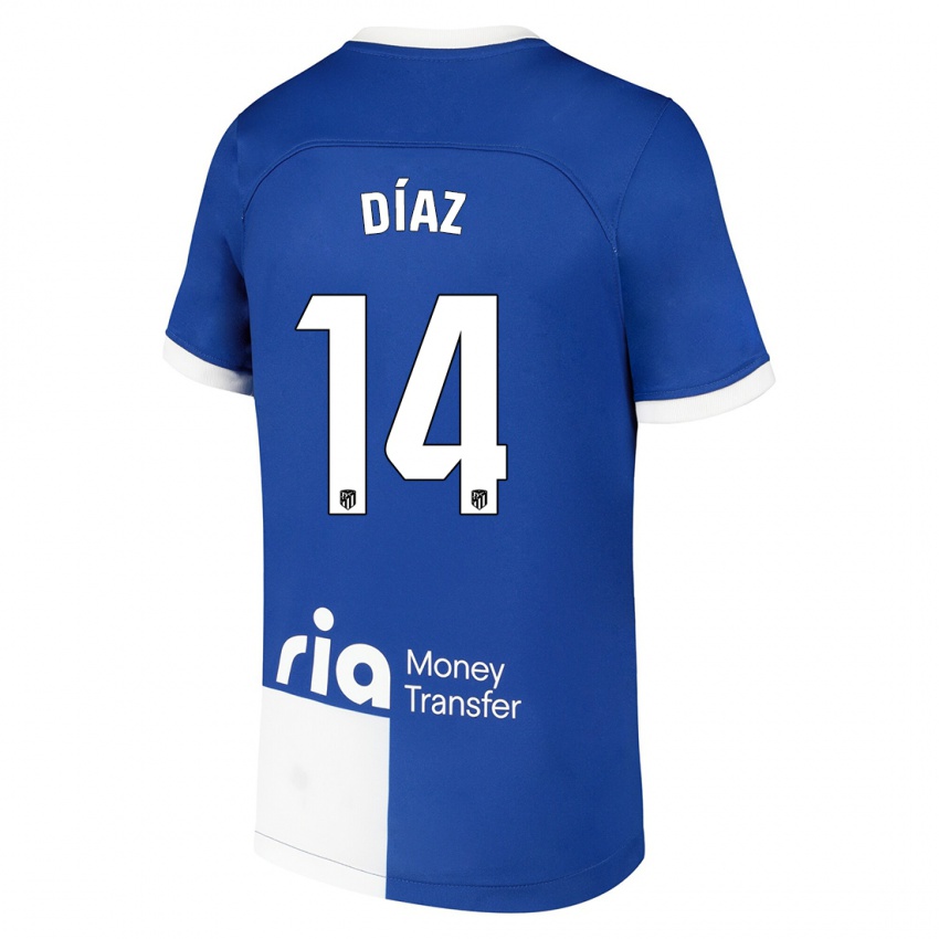 Niño Camiseta Javier Díaz #14 Azul Blanco 2ª Equipación 2023/24 La Camisa