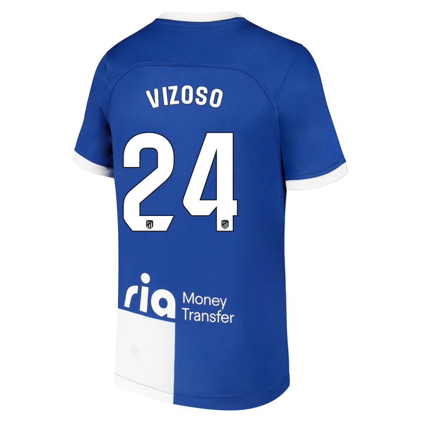 Niño Camiseta Paula Vizoso #24 Azul Blanco 2ª Equipación 2023/24 La Camisa