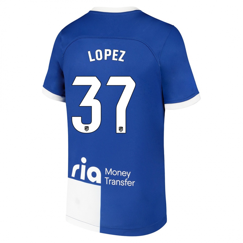 Niño Camiseta Alex Lopez #37 Azul Blanco 2ª Equipación 2023/24 La Camisa