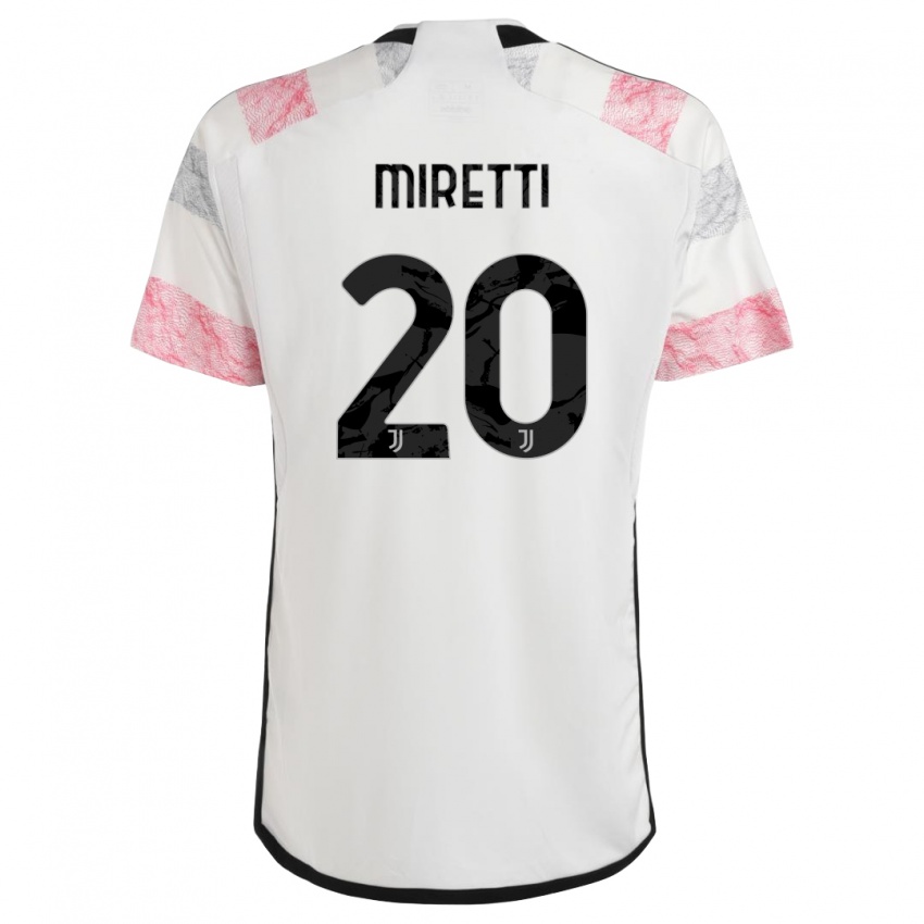 Niño Camiseta Fabio Miretti #20 Blanco Rosa 2ª Equipación 2023/24 La Camisa