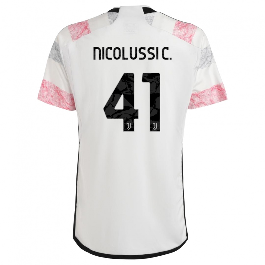 Niño Camiseta Hans Nicolussi Caviglia #41 Blanco Rosa 2ª Equipación 2023/24 La Camisa