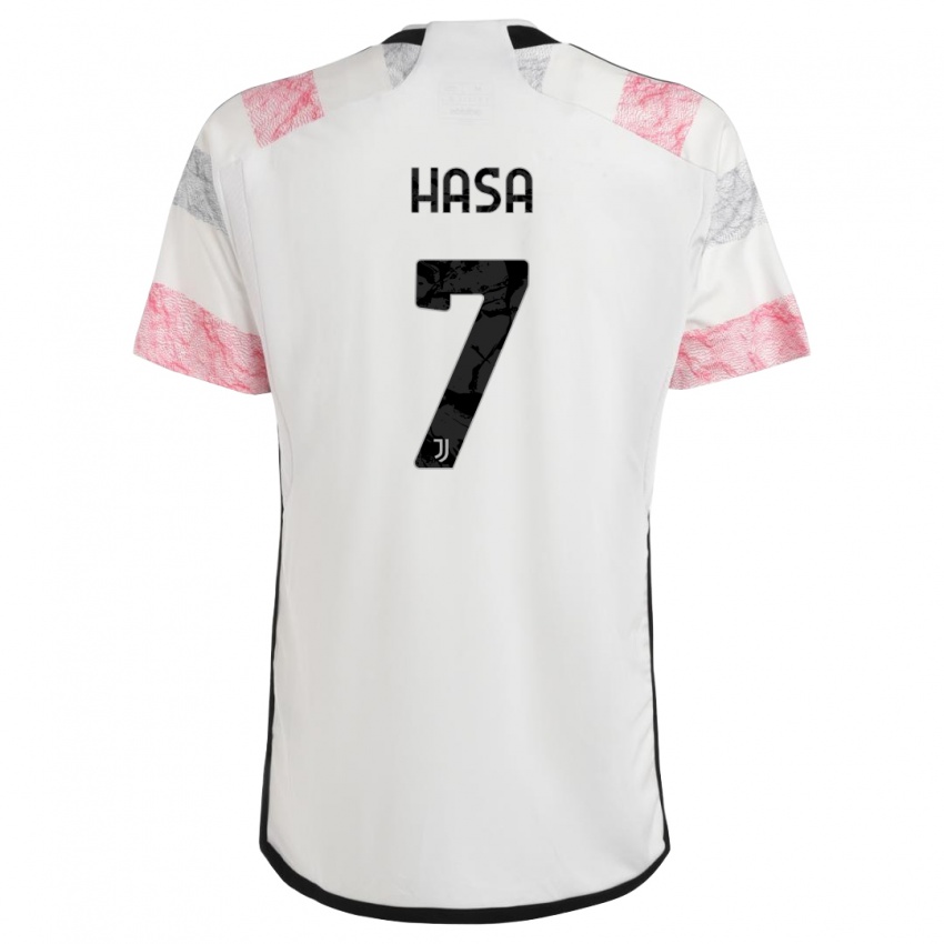 Niño Camiseta Luis Hasa #7 Blanco Rosa 2ª Equipación 2023/24 La Camisa