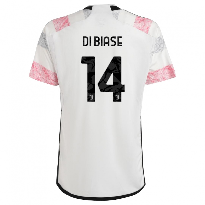 Niño Camiseta Gianmarco Di Biase #14 Blanco Rosa 2ª Equipación 2023/24 La Camisa