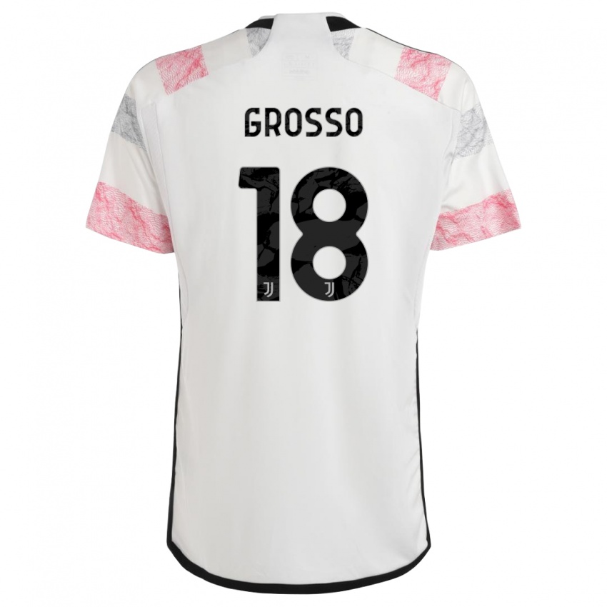Niño Camiseta Filippo Grosso #18 Blanco Rosa 2ª Equipación 2023/24 La Camisa