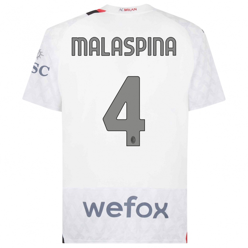 Niño Camiseta Mattia Malaspina #4 Blanco 2ª Equipación 2023/24 La Camisa
