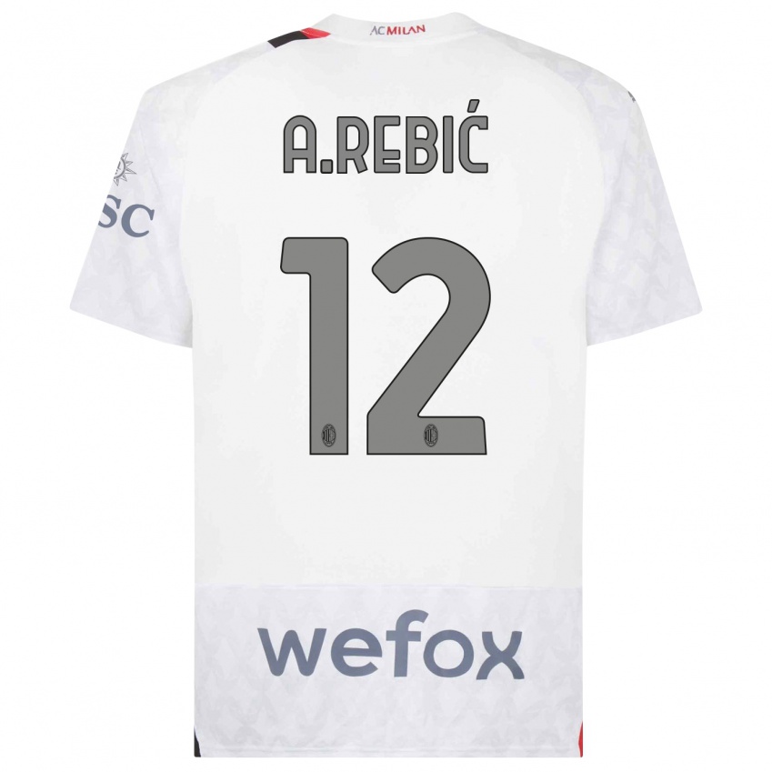 Niño Camiseta Ante Rebic #12 Blanco 2ª Equipación 2023/24 La Camisa