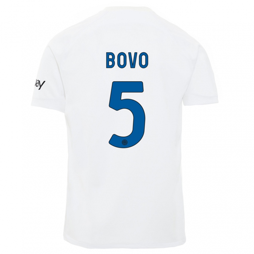 Niño Camiseta Leonardo Bovo #5 Blanco 2ª Equipación 2023/24 La Camisa