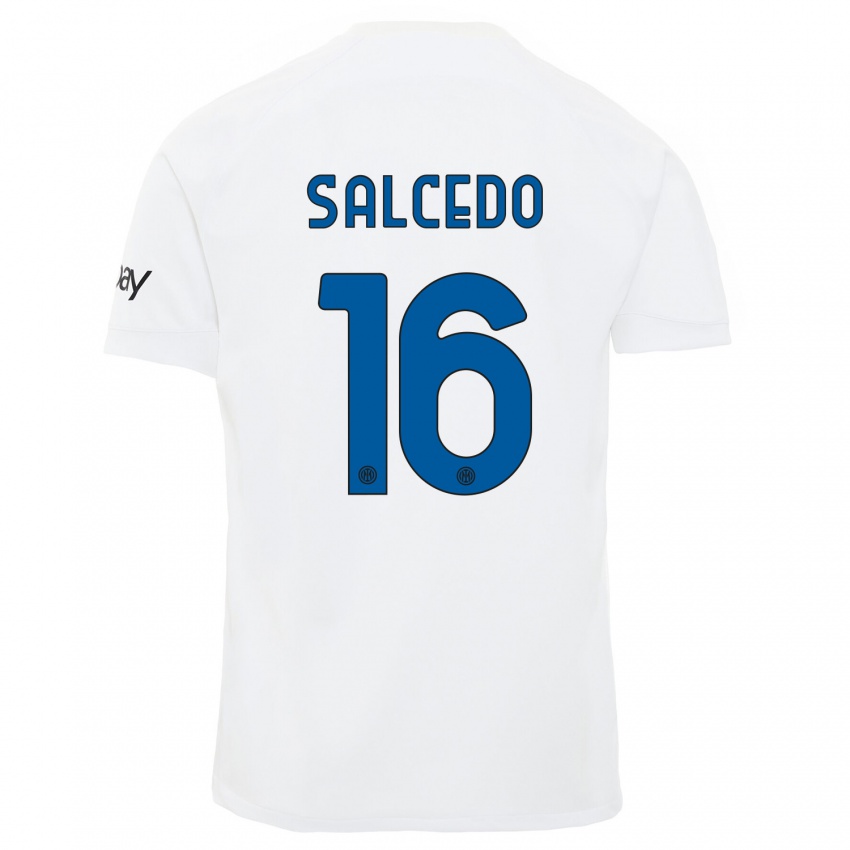 Niño Camiseta Eddie Salcedo #16 Blanco 2ª Equipación 2023/24 La Camisa