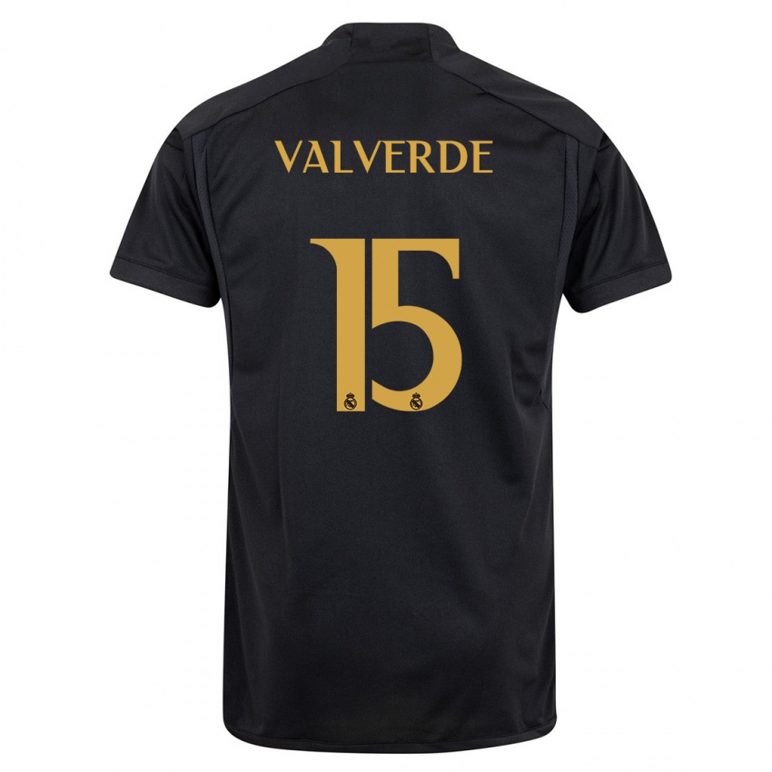 Niño Camiseta Federico Valverde #15 Negro Equipación Tercera 2023/24 La Camisa