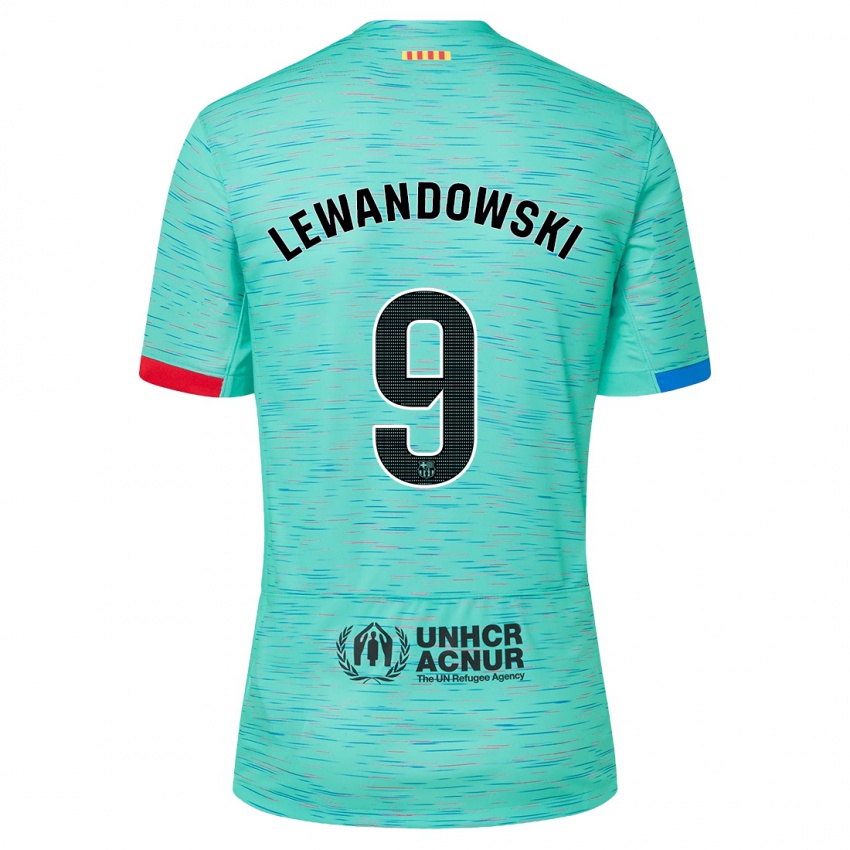 Niño Camiseta Robert Lewandowski #9 Aguamarina Clara Equipación Tercera 2023/24 La Camisa