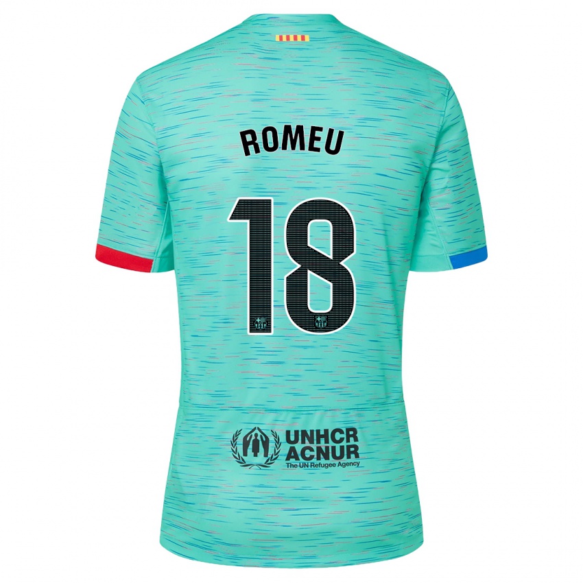 Niño Camiseta Oriol Romeu #18 Aguamarina Clara Equipación Tercera 2023/24 La Camisa