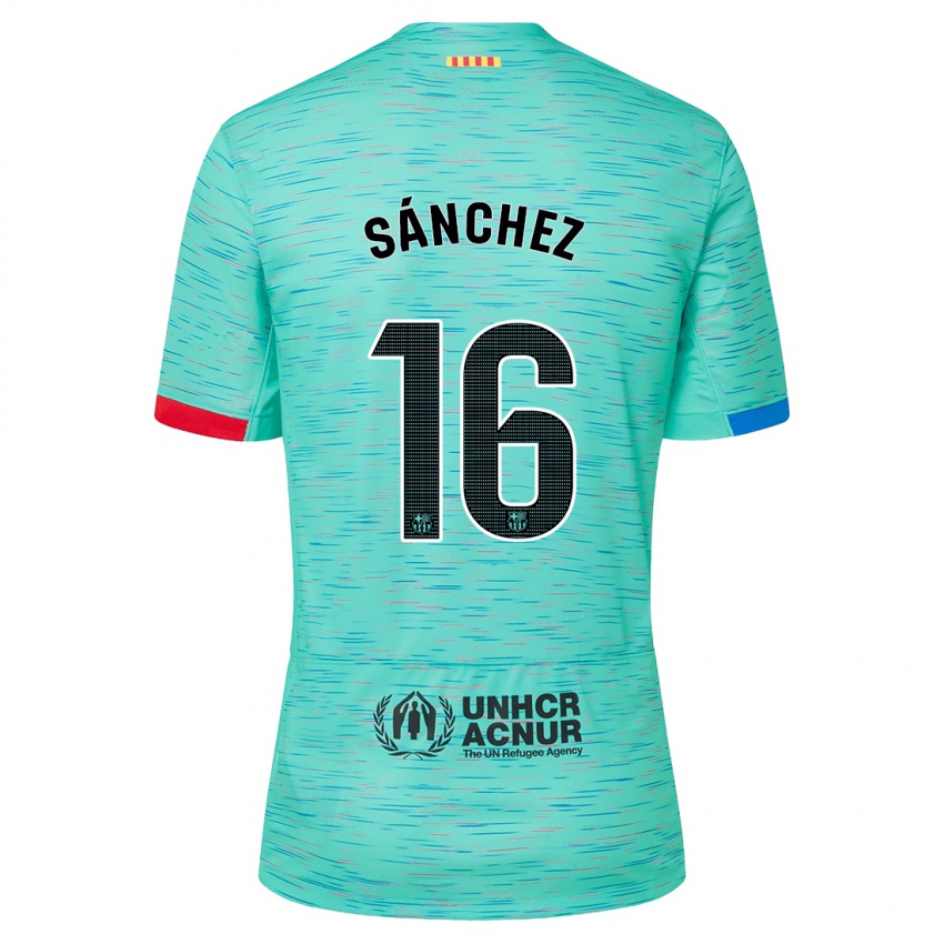 Niño Camiseta Edu Sánchez #16 Aguamarina Clara Equipación Tercera 2023/24 La Camisa