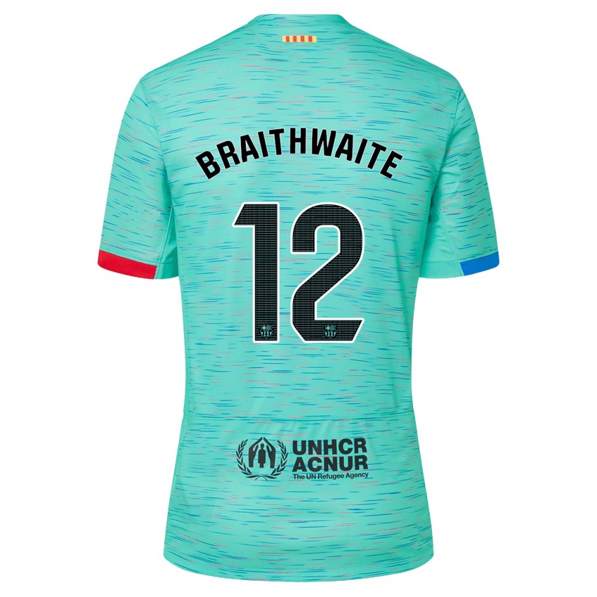 Niño Camiseta Martin Braithwaite #12 Aguamarina Clara Equipación Tercera 2023/24 La Camisa