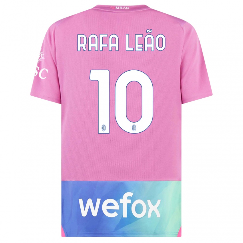 Niño Camiseta Rafael Leao #10 Rosado Morado Equipación Tercera 2023/24 La Camisa