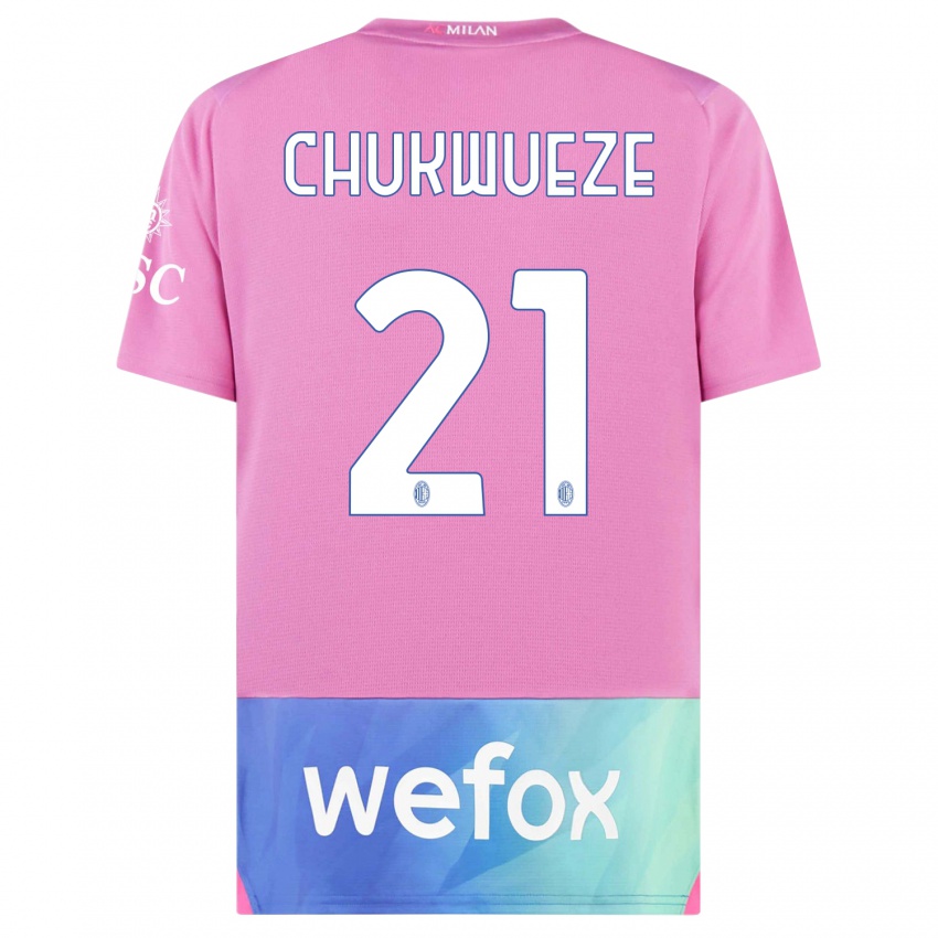 Niño Camiseta Samuel Chukwueze #21 Rosado Morado Equipación Tercera 2023/24 La Camisa